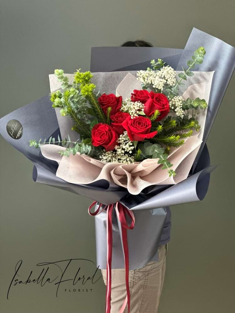 Isabella Valentines 6 Stem Red Rose Bouquet