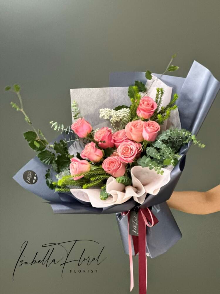 Isabella Valentines 12 Stem Pink Rose Bouquet