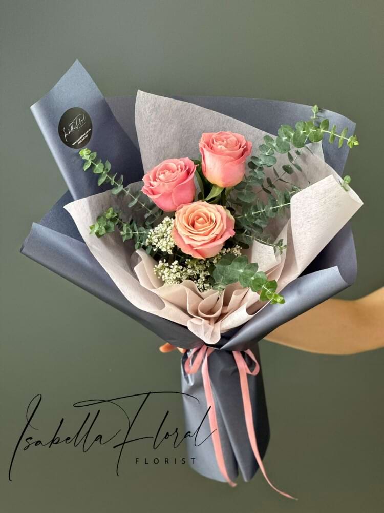 Isabella Valentines 3 Stem Pink Rose Bouquet