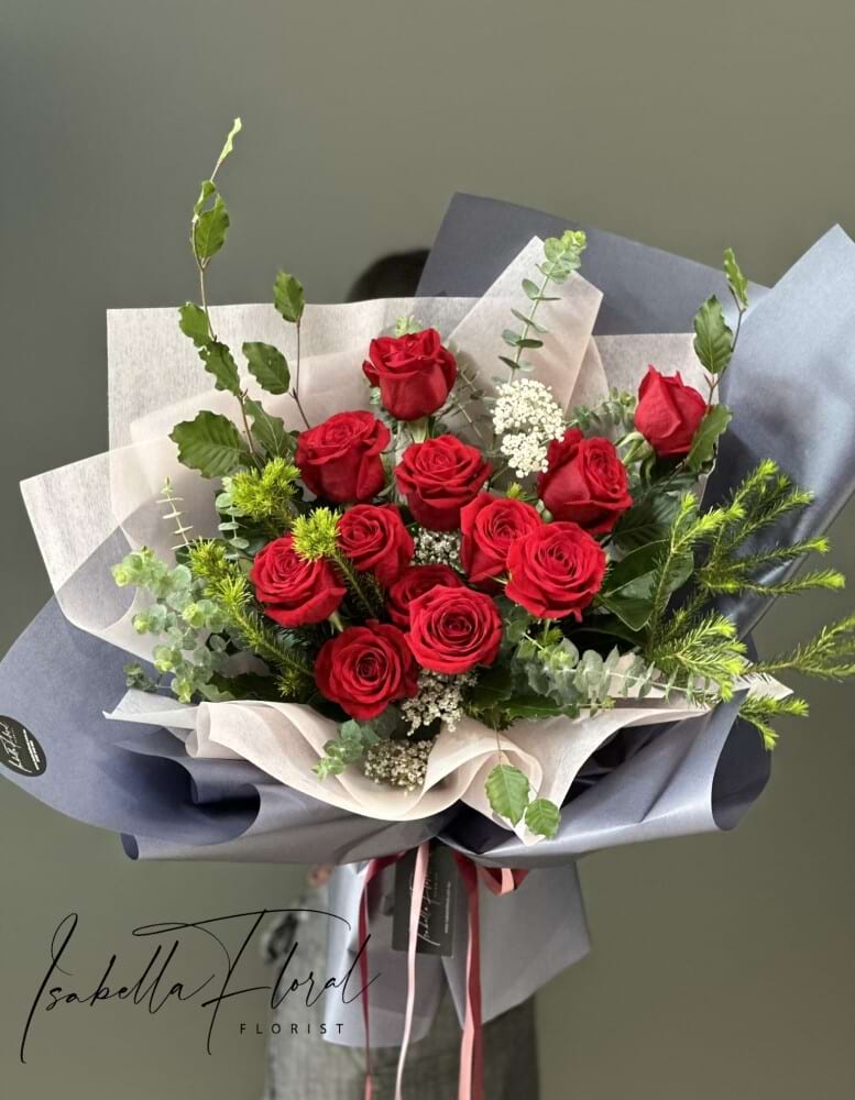 Isabella Valentines 12 Stem Red Rose Bouquet
